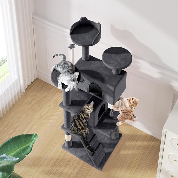 MoNiBloom 54 Inch Cat Tree Tower for Indoor Cats Large Adults, Cat Tower with Scratching Post, Multi-Level Furniture Activity Center with Cat Condo Pet Play House, Smoky Grey