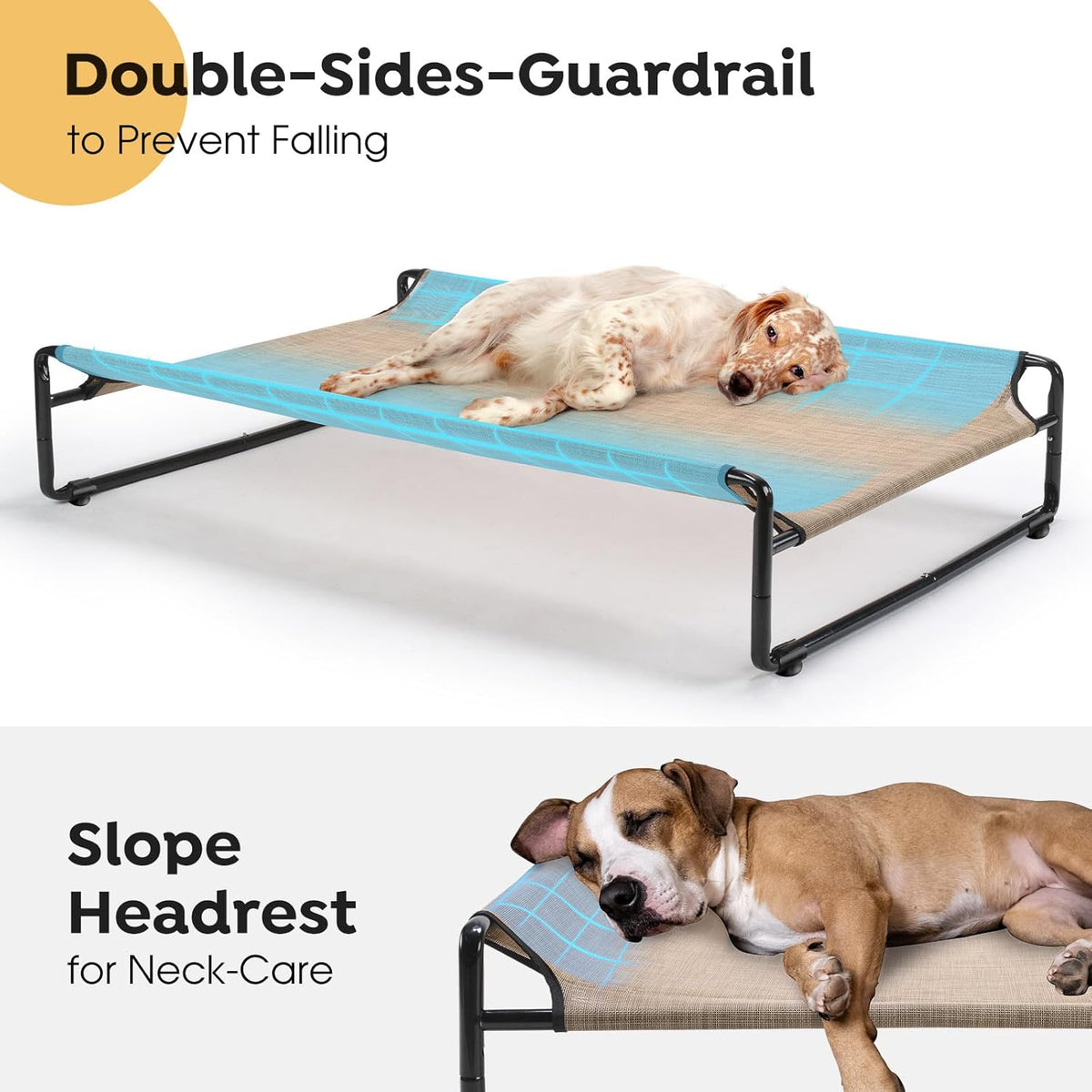Veehoo Original Outdoor Elevated Dog Bed, Cooling Raised Dog Cot for Large Dogs, Portable Standing Pet Hammock Platform with Washable Breathable Mesh, No-Slip Feet, Large, Beige Coffee, CWC2201