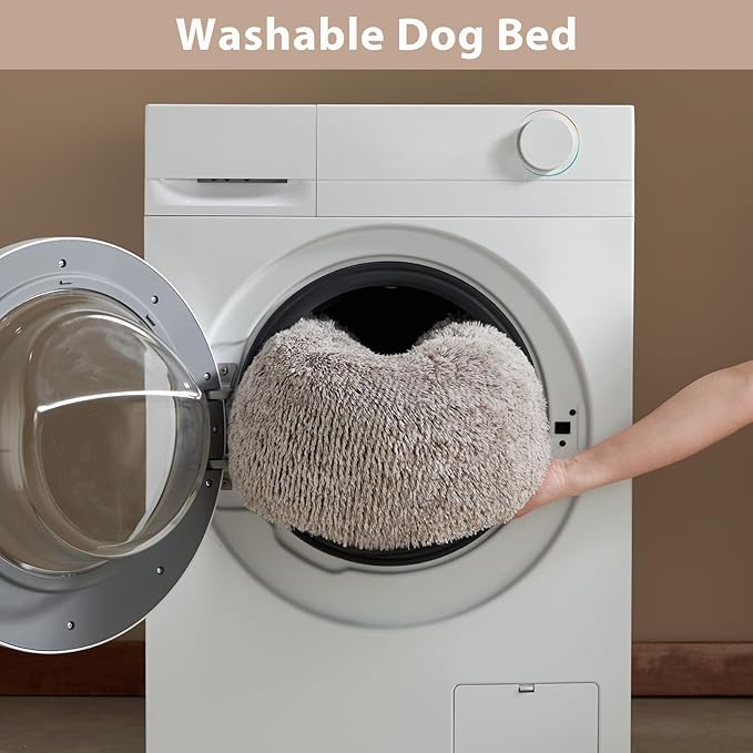 WNPETHOME Calming Dog Bed Cat Bed Donut, Faux Fur Pet Bed Self-Warming Donut Cuddler, Comfortable Round Plush Dog Beds (30 x 30 x 10 Inch, Light Coffee)