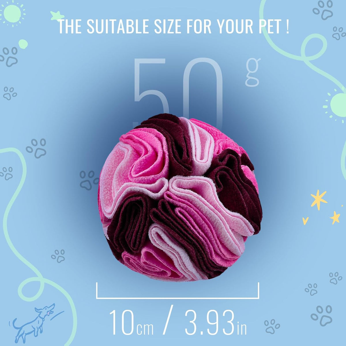Pet Snuffle Ball, Puzzle Sniffing Interactive Dog Ball for Blind Dogs Training Stress Relief Dog Enrichment Toys Treat Machine Washable (Fantasy Pink, 10cm)