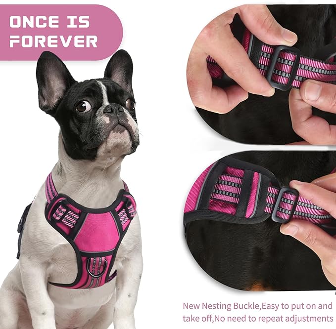 BUMBIN Dog Harness for Large Dogs, No Pull Adjustable No Choke Pet Vest with Dog Leash Fit Smart Reflective Pet Walking Harness for Training Easy Control Soft Handle Rose Red M