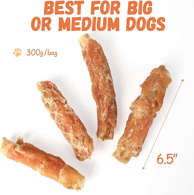 Dog Treats Chicken Wrapped Beef Cartilage w/Calcium Supplement, Long-Lasting Rawhide Free Grain Free Training Treats Snacks for Small Medium Large Dogs, 12 Counts, 10.6oz
