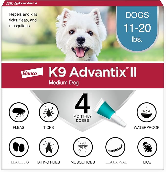 K9 Advantix II Medium Dog Vet-Recommended Flea, Tick & Mosquito Treatment & Prevention | Dogs 11-20 lbs. | 4-Mo Supply