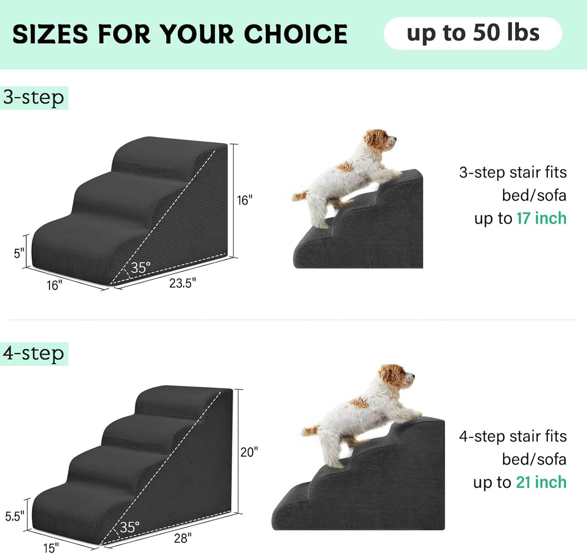 Dog Steps for Small Dogs, 4-Step Pet Ramp Stairs for High Beds and Sofa, Non-Slip Pet Stairs for Small Dogs and Cats, Removable and Easy to Clean Cover, Black