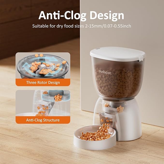 5L/21 Cup Automatic Cat Feeder, Timed Cat Food Dispenser, Automatic Pet Feeders Up to 6 Meals 1-20 Portion, Dual Power Supply Cats Feeder with Stainless Steel, Pet Dry Food Dispenser for Cats & Puppy