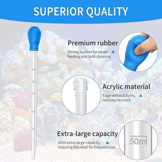 1 Piece Aquarium Coral Feeder with 1 Piece Stainless Steel Feeding Long Tweezers Syringe Spot Coral Feeder Reptile Feeding Tools for Aquatic Plant Reef Anemones Lionfish (Blue, Silvery)