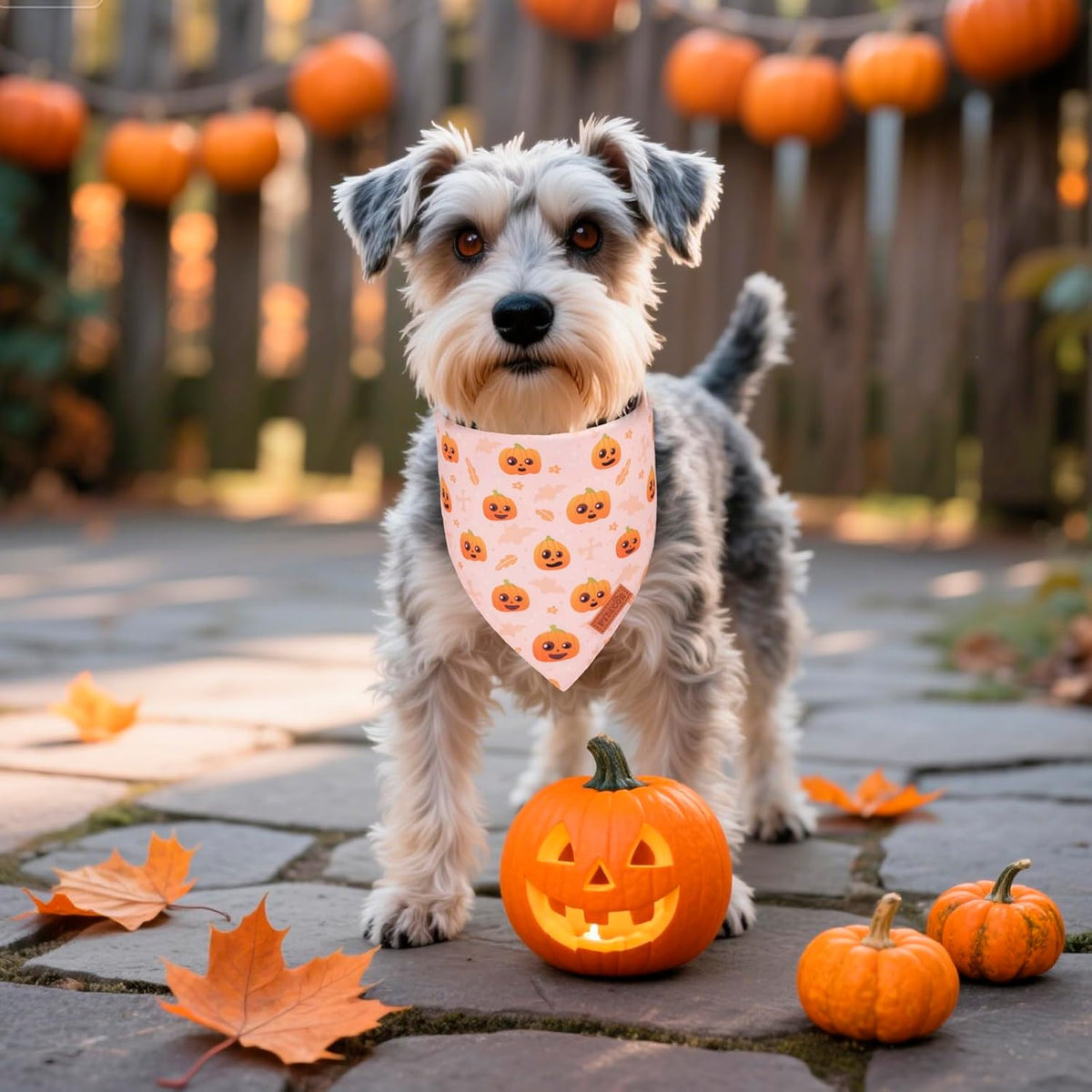 PTDECOR Halloween Dog Bandana, Cute Ghost Pumpkin Design Reversible Holiday Pet Scarf, Adjustable Orange Yellow Halloween Bandanas for Small Dogs Puppies Cats(Small)
