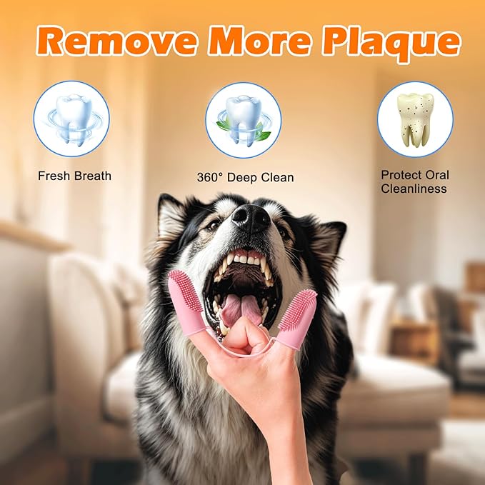 Dog Toothbrush, Dogs Tooth Brushing Kit, Cat Tooth Brush for Small to Large Dogs & Puppies, 2Pack Double Finger Toothbrush for Dog Teeth 360 Cleaning & Dental Care