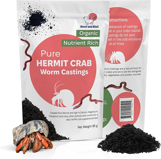 Snout and Shell Organic Pet Hermit Crab Greensand Food Supplement & Worm Castings (Worm Castings) 85 Grams