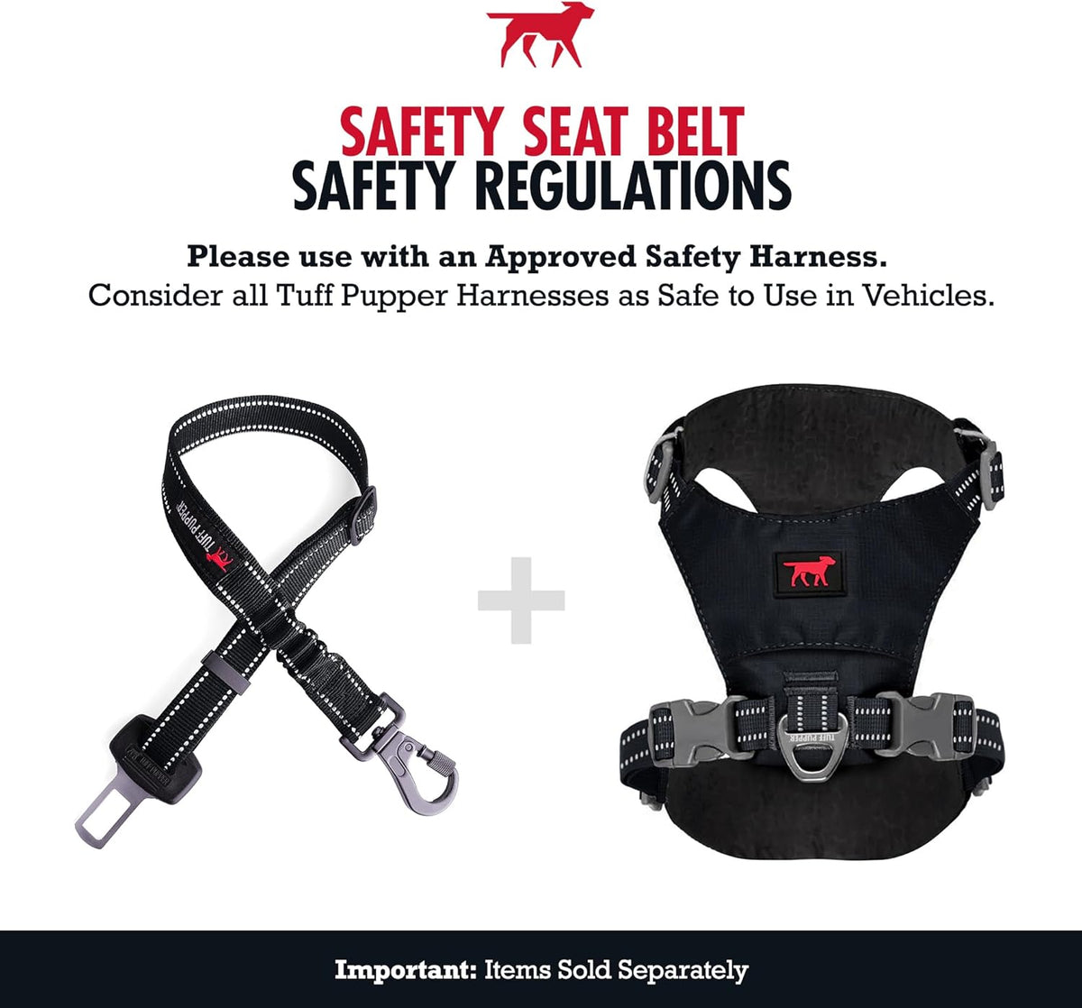 Tuff Pupper Dog Seat Belt | Adjustable Length Dog Seatbelt Restraint | Tangle-Free Locking Carabiner | Shock-Absorbing Bungee | Reflective Stitching for Visibility | Universal Fit for Cars & Trucks