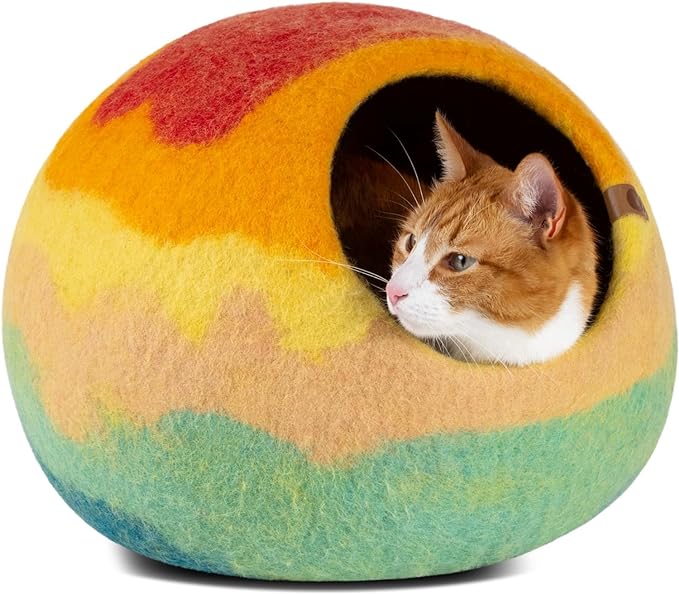MEOWFIA Cat Cave – Premium Felt Cat Bed for Indoor Cats, Handmade 100% Merino Wool (Medium, Tucson Sunset)