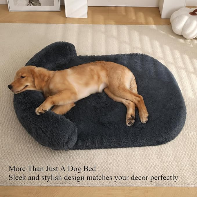Calming Dog Bed - Fluffy Plush Mat with Removable Washable Cover | Furniture Protector for Large Dogs & Cats(Pink,47.24X29.53X5.91in)