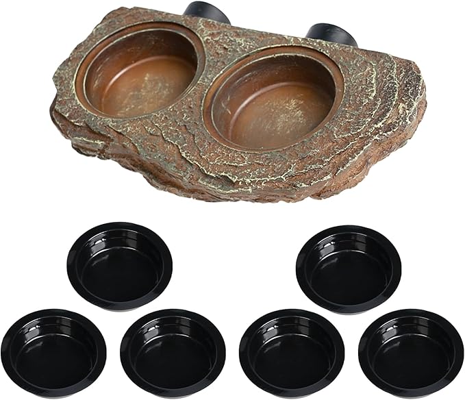 OIIBO Magnetic Reptile Feeder Ledge, Crested Gecko Feeding Ledge with 6PCS Food Cups Reptile Food Dish Water Bowl Tank Accessories for Bearded Dragon Chameleon Lizard Snake