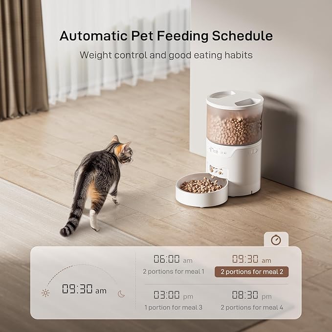 Automatic Cat Feeder: 3L Auto Food Dispenser with Timed Feeding| 6 Meal Programmable& 1-20 Portion Precise Control- Easy to Clean & Setup for Cat Indoor| Desiccant Bag Keep Food Fresh