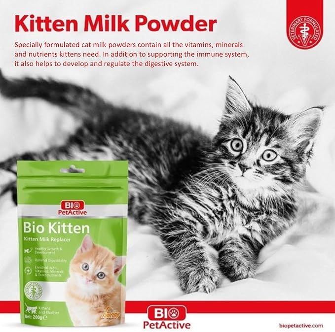Bio Pet Active Kitten Milk Replacer - Easy-to-Digest Milk Powder with Vitamins, Minerals and Taurine for Kittens and Mothers, 7.05 oz