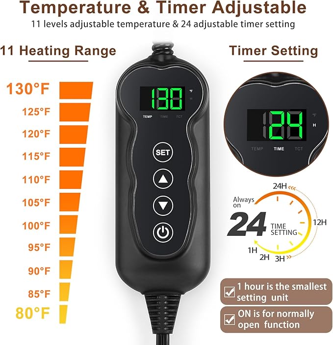 MIXJOY Heated Dog Bed, 11 Adjustable Temperature Dog Heating Pad Indoor with Timer, Pet Heated Mat for Dogs Cats, Electric Cat Heating Pad with Washable Cover, Heated Pet bed-28''x20'', Medium
