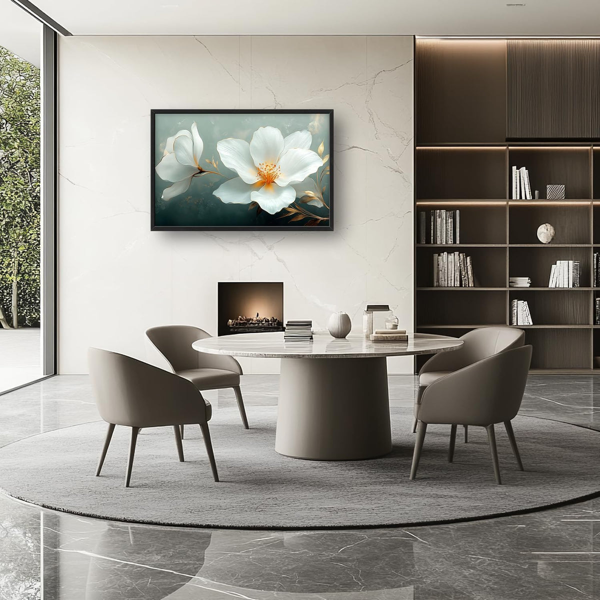 Large White Floral Wall Art for Living Room, Flower Canvas Oversized Wall Decor, Aesthetics Framed Pictures Painting Print Artwork for Bedroom Office 36L" x 24W"