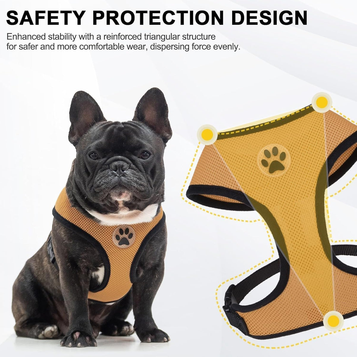 BINGPET No Pull Dog Harness, Soft Mesh Breathable All Weather Vest, Safety Protection Design, Durable Adjustable Step-in Easy Walk Dog Harness for Extra Large Dogs (Beige, XL)