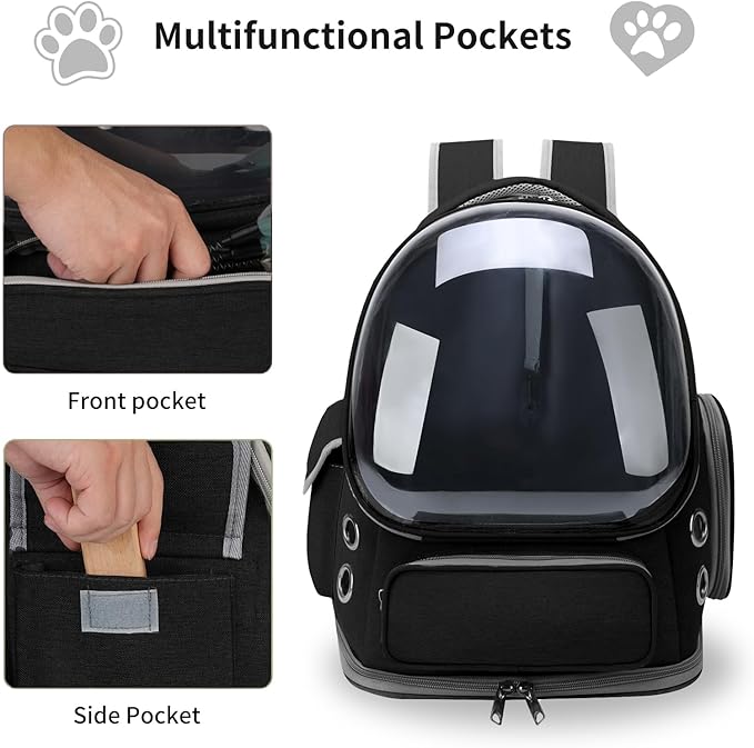 Cat Backpack Carrier for Cats and Small Dogs, Breathable Cat Bubble Backpack, Airline Approved Pet Travel Carrier for Hiking Camping Outdoor(Black)