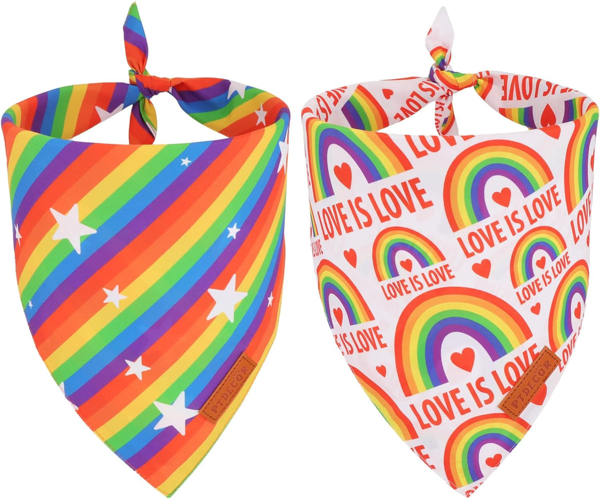 PTDECOR Rainbow Dog Bandanas Pride Day, Multi Size,“Love is Love” Pet Scarf Reversible Triangle LGBT+ Rainbow Bandanas for Large X-Large Dogs Pets (X-Large)