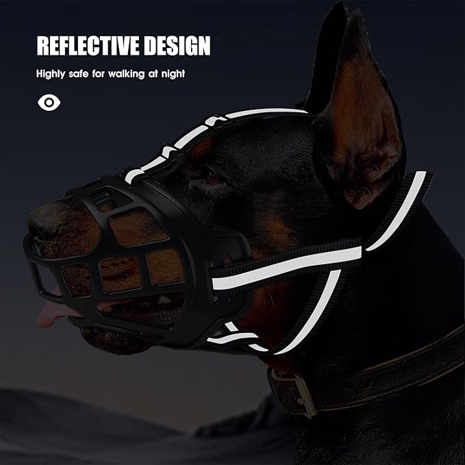 Dog Muzzle, Breathable Basket Muzzles for Small Medium Large Sized Dogs, Adjustable Humane Cage Mouth Cover for Scavenging Grooming Biting Chewing, Allows Panting and Drinking(Soft Rubber, L)
