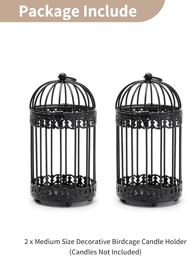 NUPTIO Black Decorative Bird Cage: Birdcage Hanging Lantern for Pillar Candles - Vintage Bird Cages Candle Holders for Halloween Christmas Table Centerpiece 7.7 Inch H