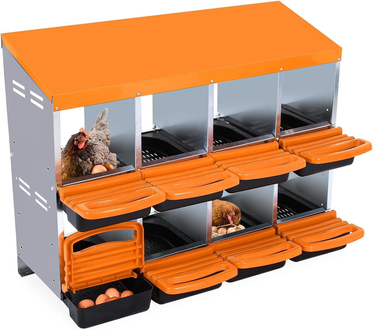 Chicken Nesting Box, 8 Hole 2 Layer Hen Nest Boxes, Roll Away Eggs Laying Boxes,Cleanable Pull Out Hen Roosting Boxes