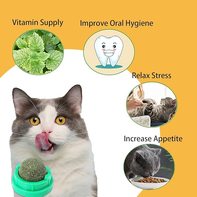 GATITOS Catnip Balls 1 Pcs, Catnip Ball for Cats Wall, Safe Healthy Kitten Chew Toys, Teeth Cleaning Dental Wall Treats, Edible Cats Lick Kitten Chew