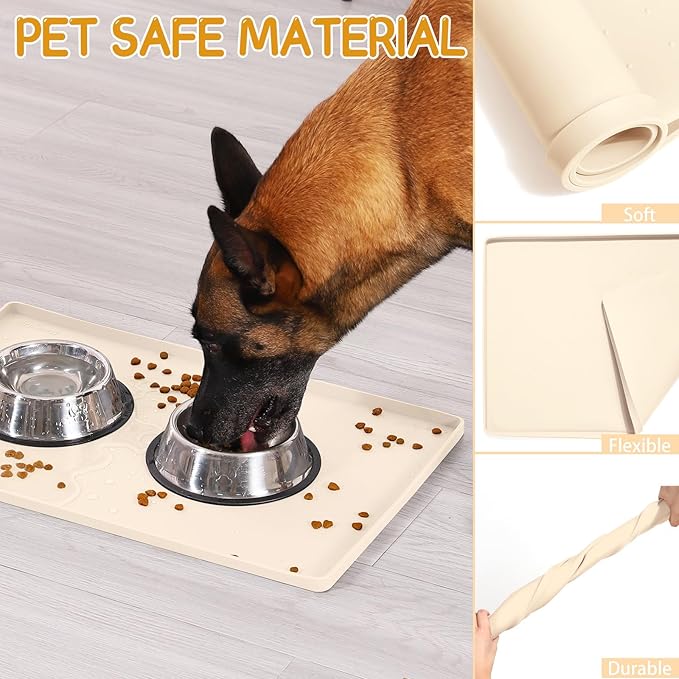 MateeyLife Silicone Cat & Dog Food Mat for Floors Waterproof, Anti-Slip Dog Bowl Mats for Food and Water, Pet Feeding Mats with Lip to Prevent Spills, Pet Placemat for Messy Drinkers to Protect Floors