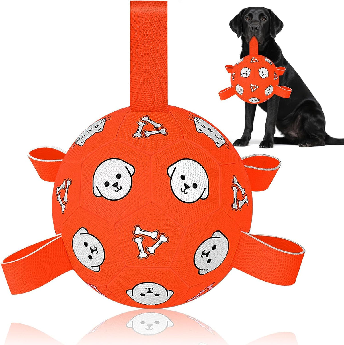 Dog Balls Toy, Durable Soccer Ball with Straps, Interactive Dog Toys, Water Fetch Ball for Tug of War, Herding, Dog Toys to Keep Them Busy – Dog Birthday Gift for Medium Large, 8 Inch