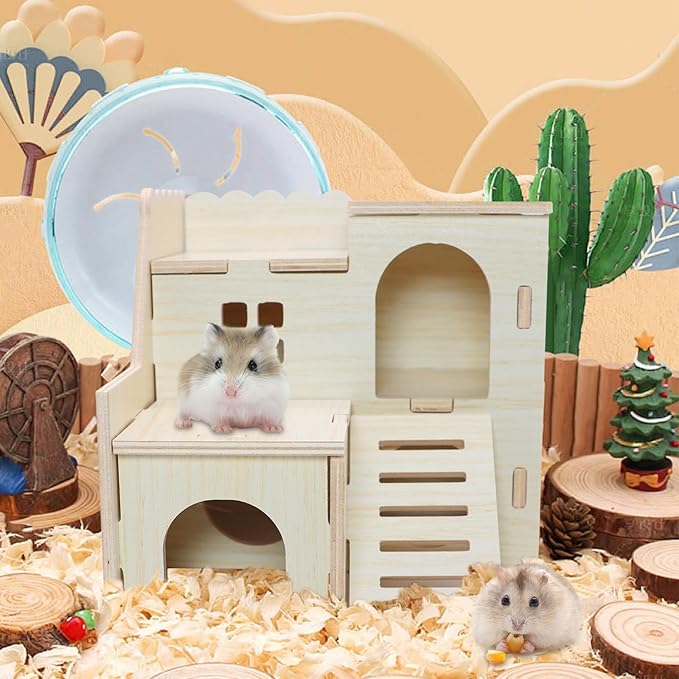 Hamster Hideout Tiny Maze Wood House with Slide Hamster House and Habitat Wooden Hide Hut for Dwarf Gerbils Mouse Mice and Other Small Animals (Pygmy Rats Only)