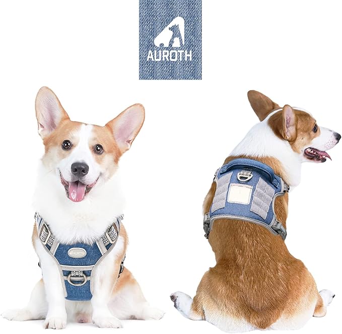 AUROTH Tactical Dog Harness for Small Medium Large Dogs No Pull Adjustable Pet Harness Reflective K9 Working Training Easy Control Pet Vest Military Service Dog Harnesses (M, Denim Blue)