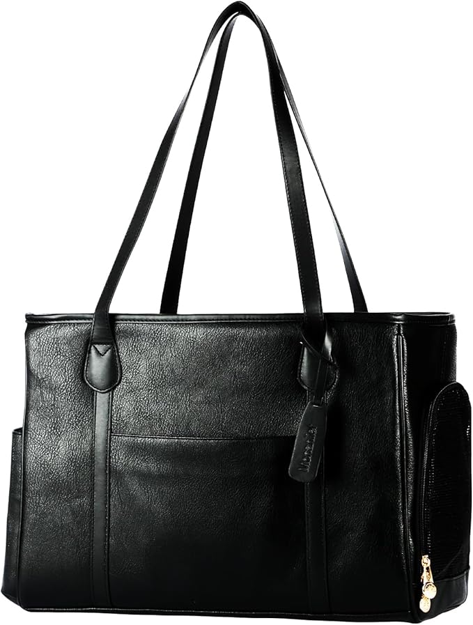 Stylish Dog Purse Carrier, Leather Pet Carrier Bag for Small Dogs Cats Puppy, Airline Approved Soft-Sided Carrier Black
