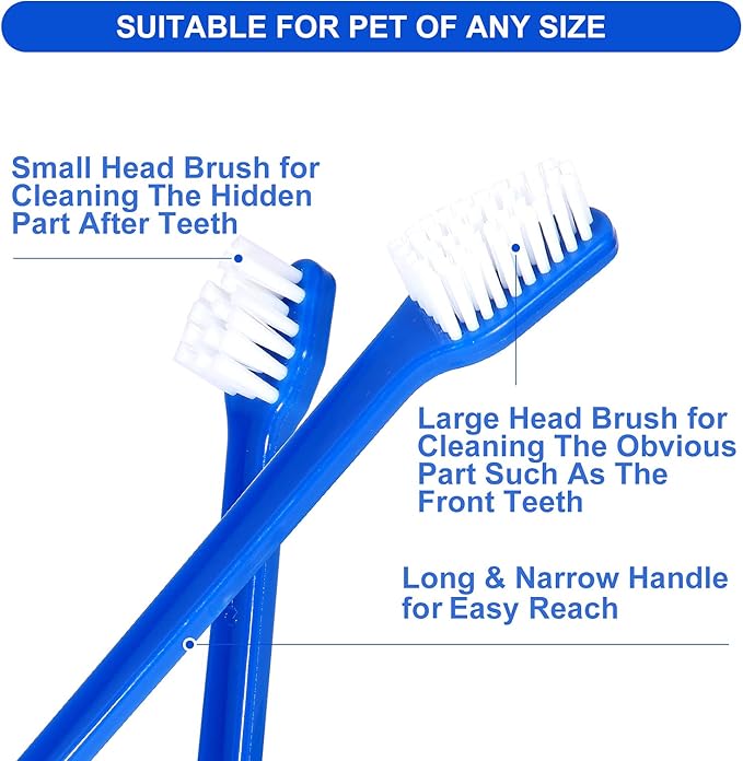 Newday 50 Pieces Double-Headed Dog Cat Pet Toothbrush, Super Soft Bristles Oral Care Teeth, pet Tooth Brush for Dogs, Dog toothbrushes in Bulk Individual polybag (Blue)