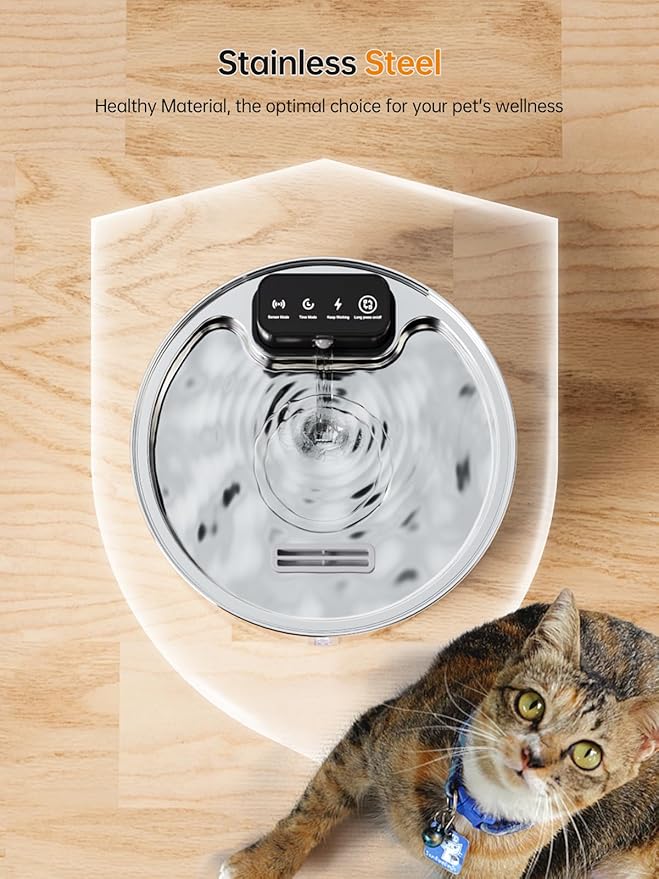 Wireless Cat Water Fountain, Stainless Steel Cordless Cat Fountain, 108OZ/3.2L Automatic Pet Water Fountain, 4000mAh Battery Operated Water Dispenser with Motion Sensor for Cats, Dogs Indoor Drinking