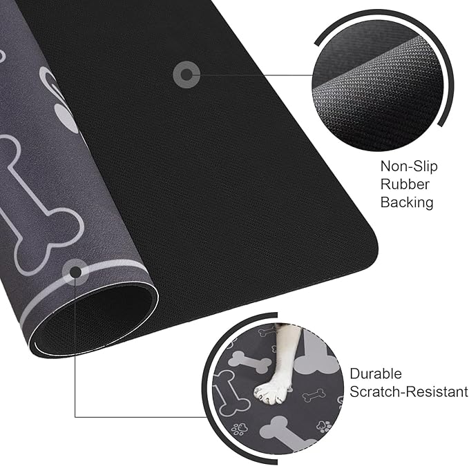 Pet Feeding Mat,Rapid Absorbent Mats for Dog Cat Food, Dog Placemat Water Bowl Mat with Rubber Backing,Messy Drinkers to Protect Floors, Pet Accessories 16"×24" Dark Grey