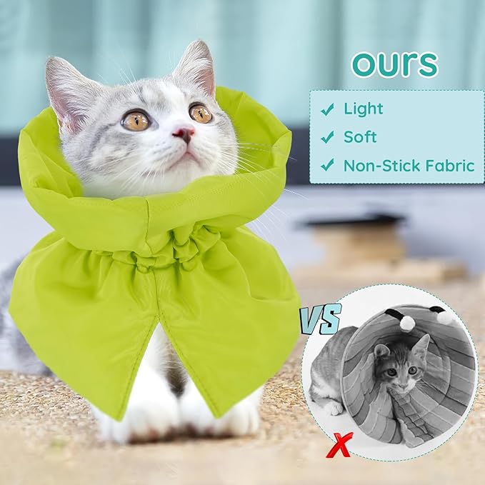 Cat Recovery Collar, Soft Adjustable Cat Cone Alternative, Lightweight Waterproof Fasteners Collars for Cats Kittens Puppies, After Surgery Stop Licking and Daily Use (Green, (Neck 5.5"-9.8"))