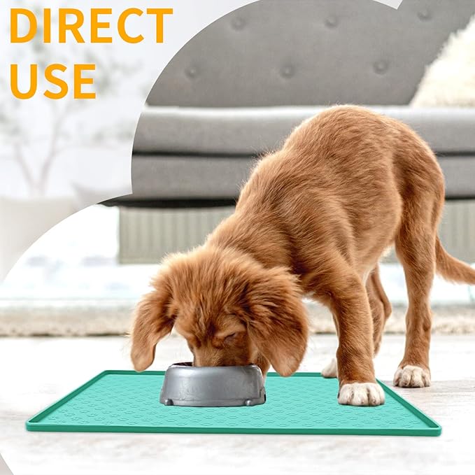 Ptlom Silicone Pet Placemat for Dog and Cat, Waterproof Non-Slip Pet Feeding Bowl Mats for Food and Water, Small Medium Large Dogs Mat Prevent Residues from Spilling to Floor, Green, 24.5" 16.5"
