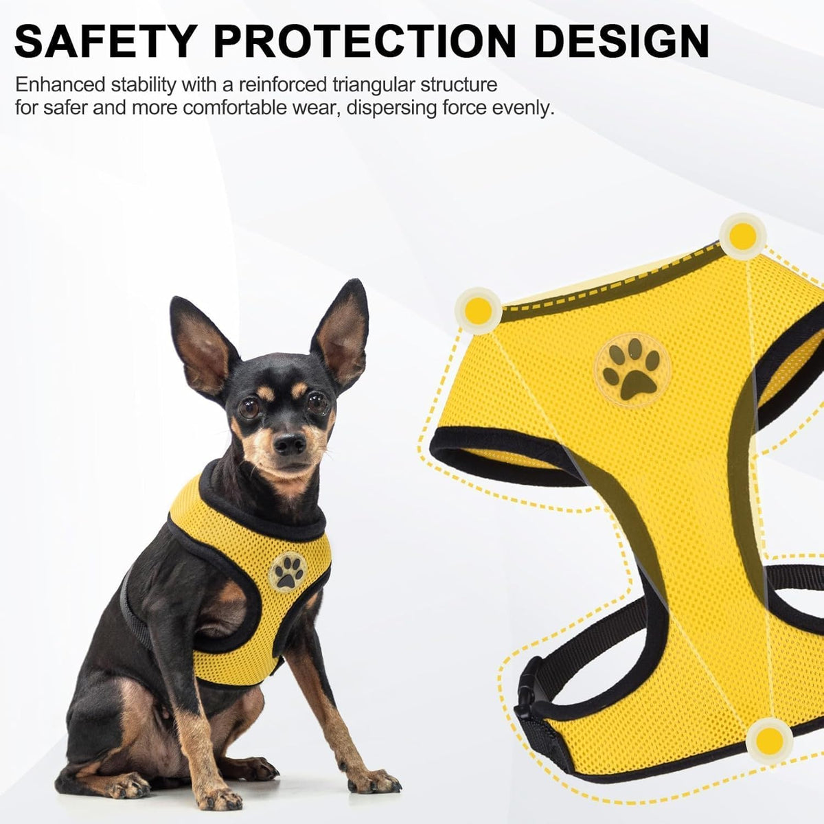 BINGPET No Pull Dog Harness,Soft Mesh Breathable All Weather Vest Harness,Safety Protection Design Durable Adjustable Step-in Easy Walk Dog Harness for Small Medium Large Dogs(Yellow,S)