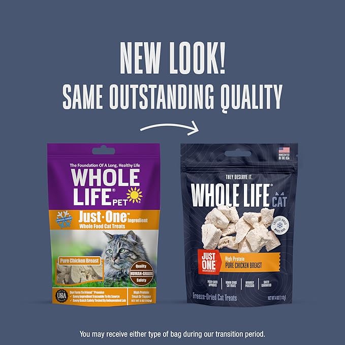 Whole Life Cat Just One Chicken Freeze Dried Cat Treats - Human Grade High Protein Food, Healthy Training Snacks, Freeze Dried Chicken Food Toppers, USA Made Natural Treats - 4 oz (Pack of 1)