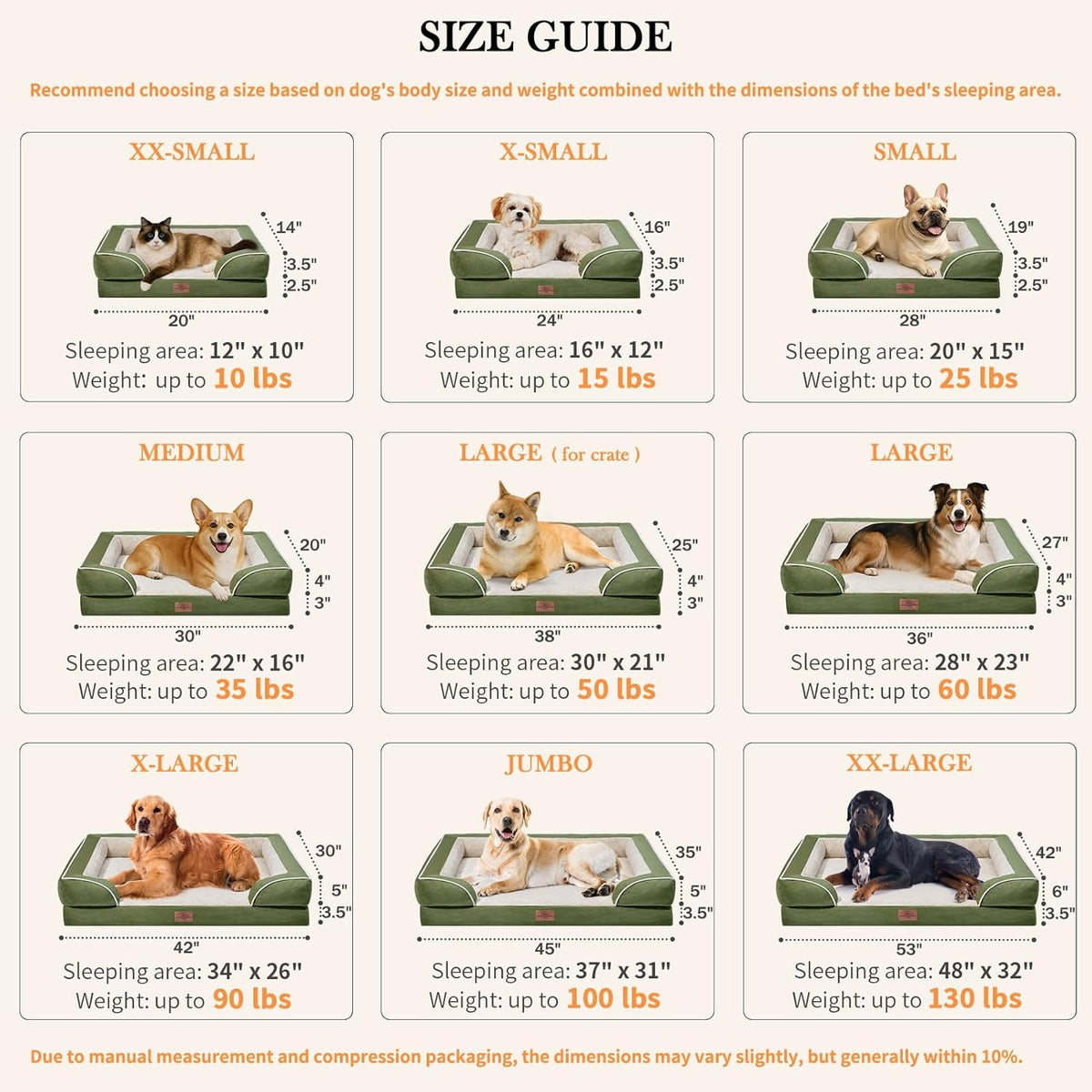 Comfort Expression Small Dog Beds Waterproof Orthopedic Foam Dog Sofa Beds for Small Dogs Comfy Pet Bed with Washable Removable Cover & Non-Slip Bottom(X-Small,Light Green)