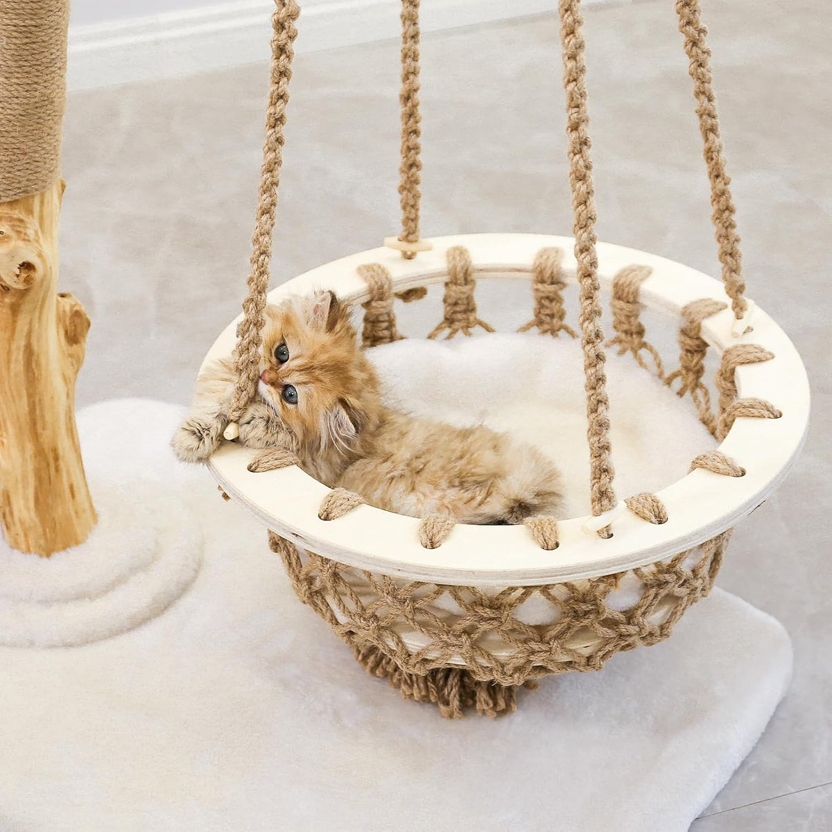 50" Tall Cat Tree Tower, Modern Cat Tree for Indoor Cats, Washable Wooden Perchs and Climbers for Large Cats, Cute Cat Furniture with Unique Cat Swing