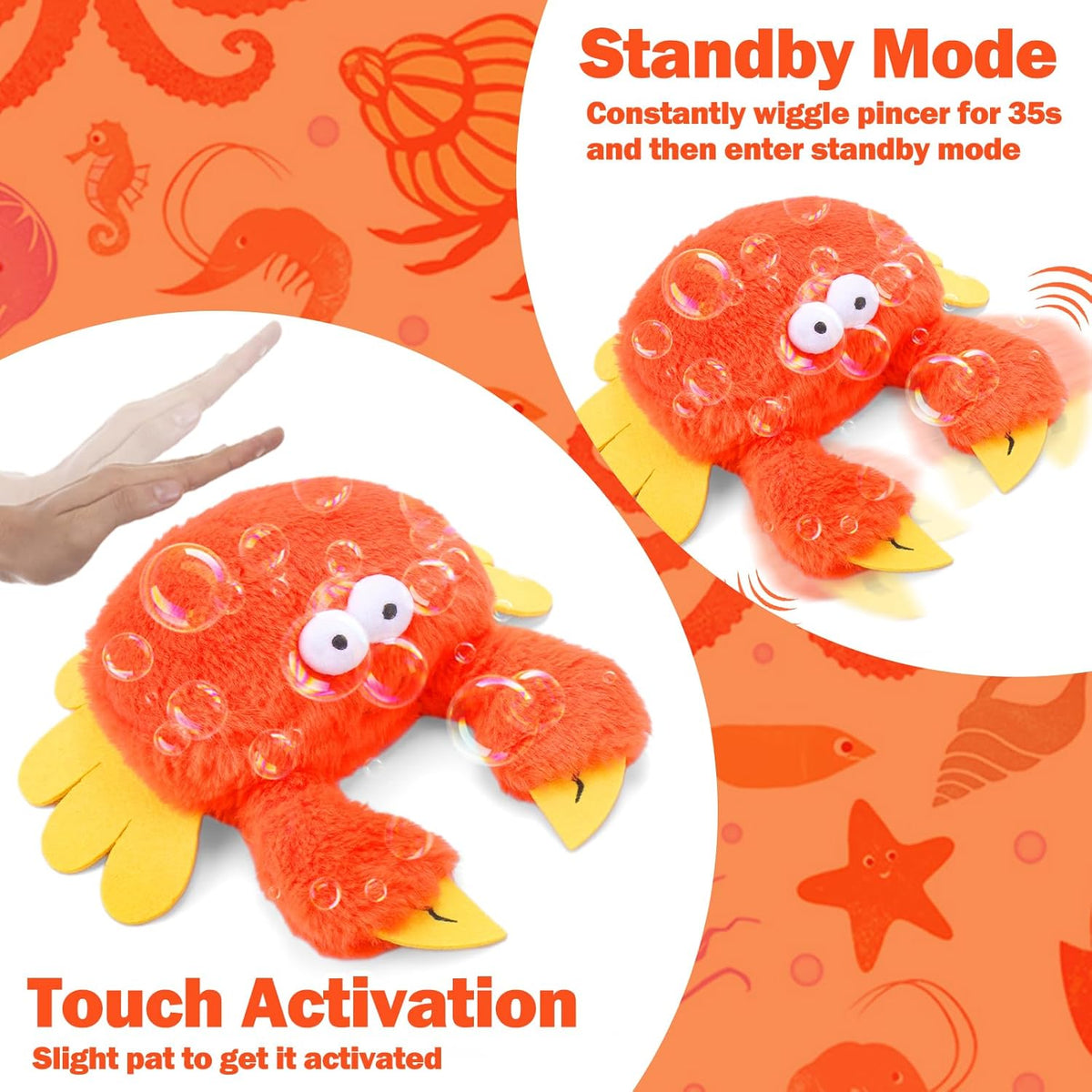 Interactive Dog Toys, Crab Dog Toy that Wiggle Pinchers, Dog Toys to Keep Them Busy, Touch Activated Dog Toys for Small / Medium / Large Puppy Enrichment, Rechargeable Pet Toys Plush, Squeaky Dog Toys