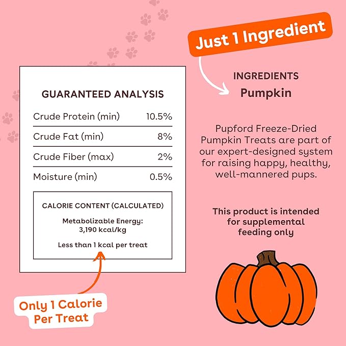 Pupford Freeze Dried Training Treats for Dogs & Puppies, One Ingredient Bites (Pumpkin, 4 oz)