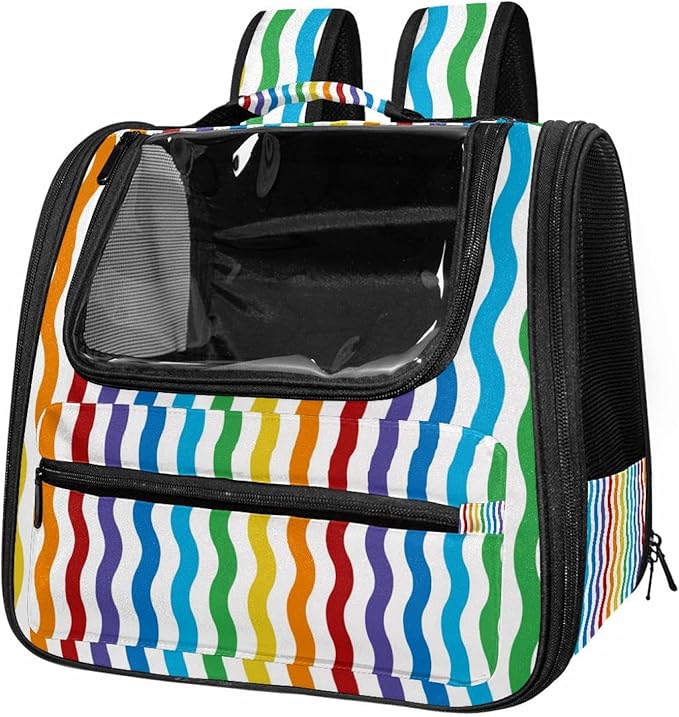 Colorful Wavy Pattern Rainbow Pet Carrier Airline Approved Soft Sided Portable Cozy Travel Pet Bag, Car Seat Safe Carrier for Cats and Dogs