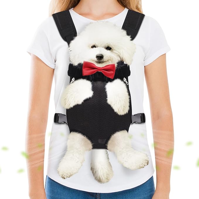 Pet Carrier Backpack, Hands-Free Adjustable Dog Front Carrier Legs Out & Easy-Fit Dog Backpack Carrier for Hiking Camping Traveling Cycling for Small Dogs and Rabbits (Medium, Black)