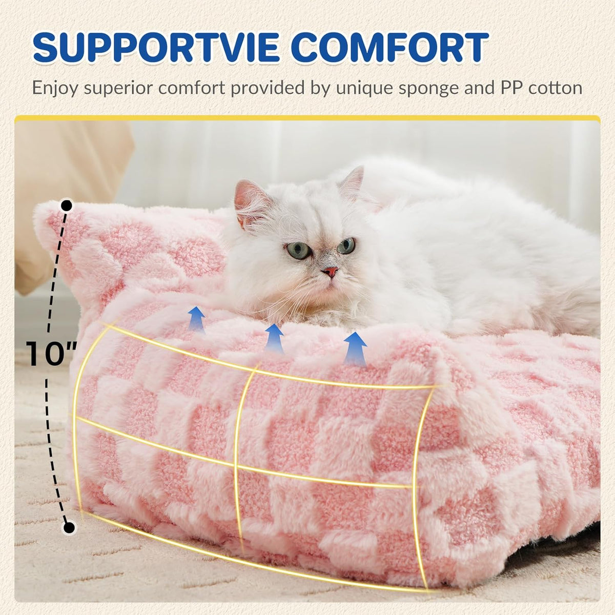 Cat Bed Cats Couch for Puppy and Kitten, Fluffy Pet Couch Small Dog Sofa Bed, Supportive Cat Sofa for Indoor Cats, Washable Cover & Non-Slip, 26 inch, Pink