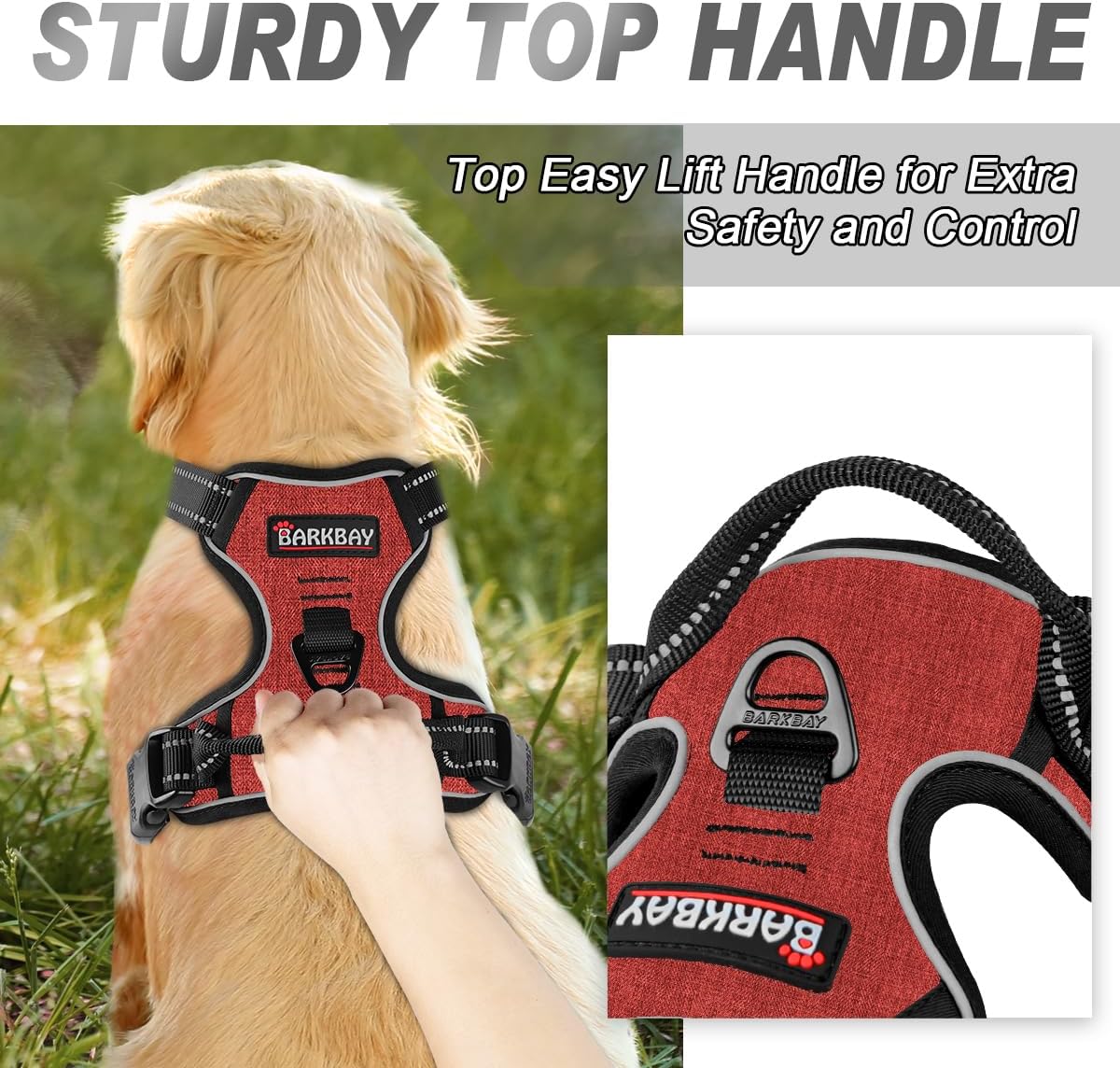 BARKBAY No Pull Dog Harness Front Clip Heavy Duty Reflective Easy Control Handle for Large Dog Walking(Rio Red,M)