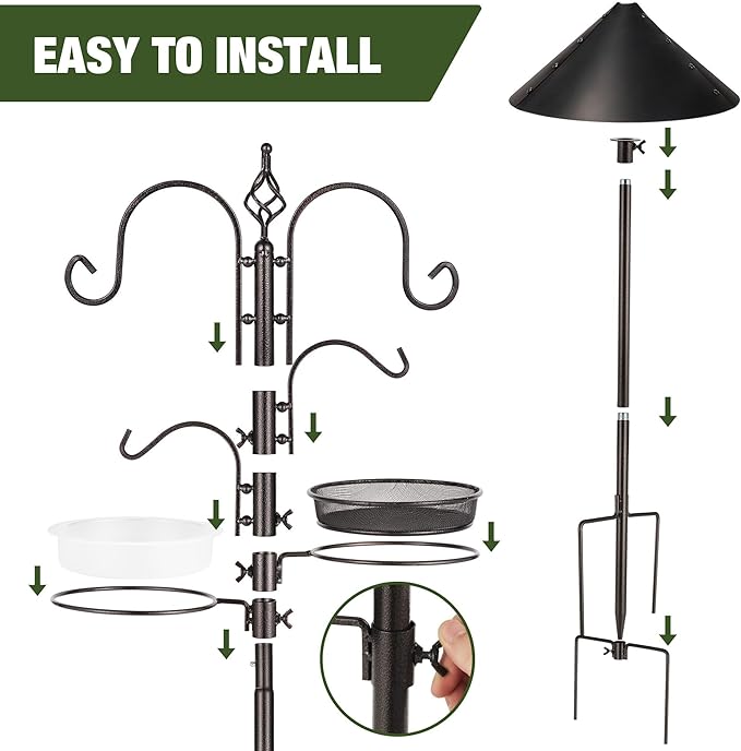 ERYTLLY Bird Feeders Bird Feeding Station Kit Bird Feeding Pole Wild Bird Feeder Hanging Kit with Squirrel Guard Baffle Suet Cage Tube Bird Feeder Planter Hanger Multi Feeder for Attracting Wild Birds
