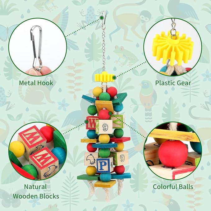Rypet Wood Bird Chewing Toy for Cage, Wooden Birds Cage Toys for Helping Trim Beak, Parrot Toys for African Grey Parrots Cockatoos Amazon Parrot and Other Small to Medium Parrots
